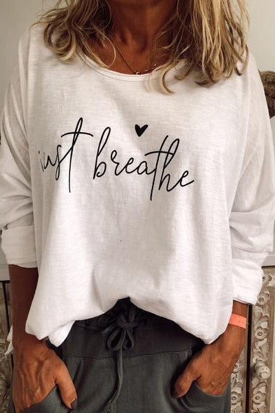 Women’s Long Sleeve Shirt – Oversized Fit – Cotton Blend – Graphic Crew Neck Top