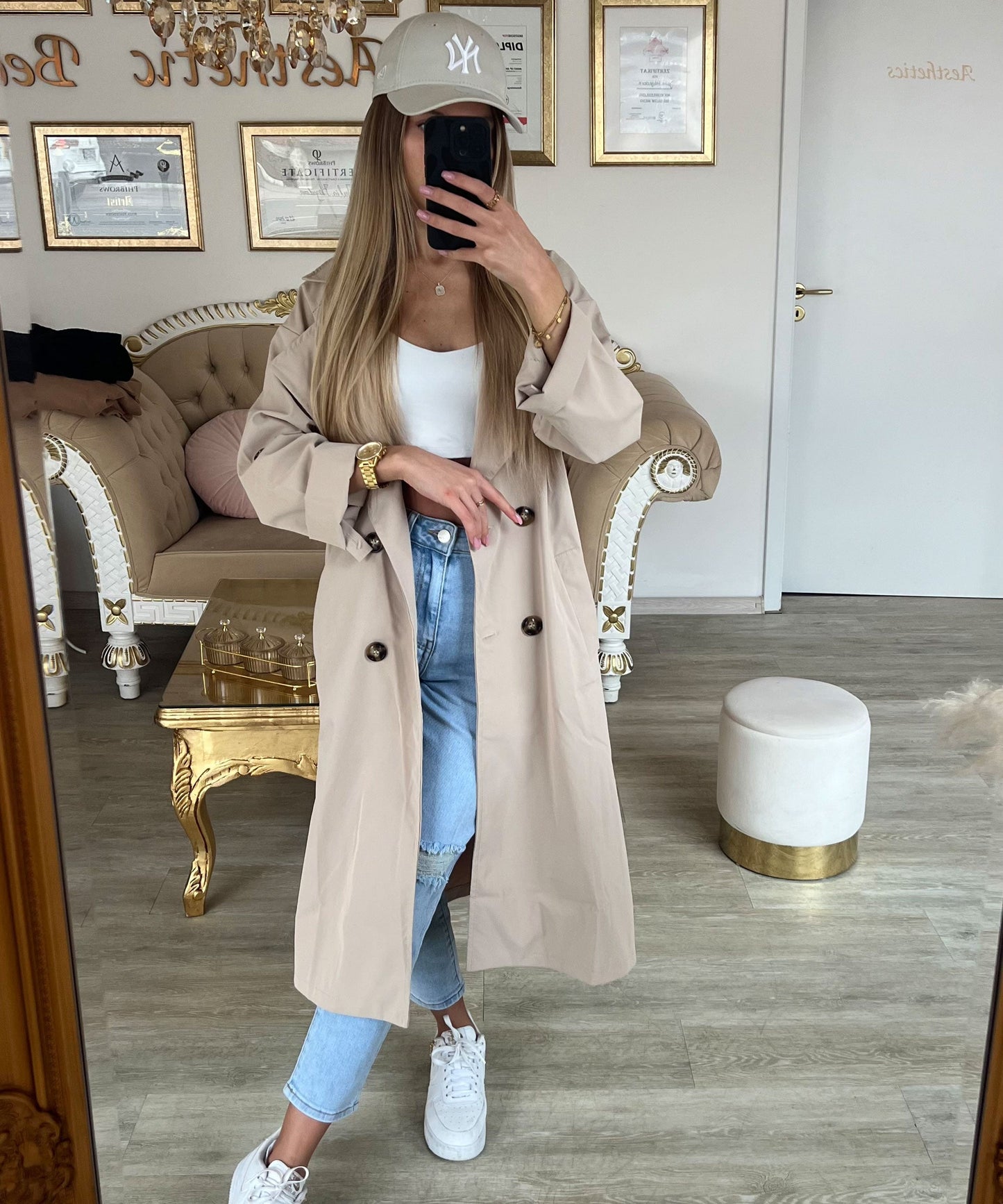 Women's casual belted lapel windbreaker jacket