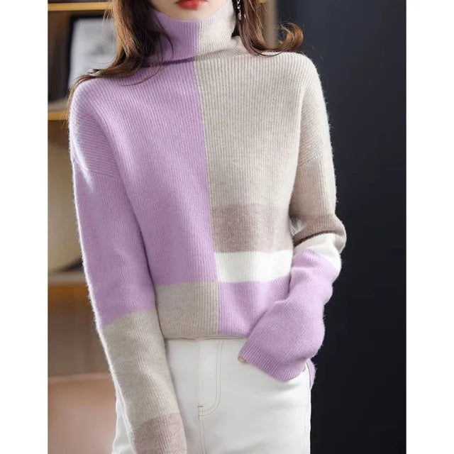 Women's high collar loose knitted sweater
