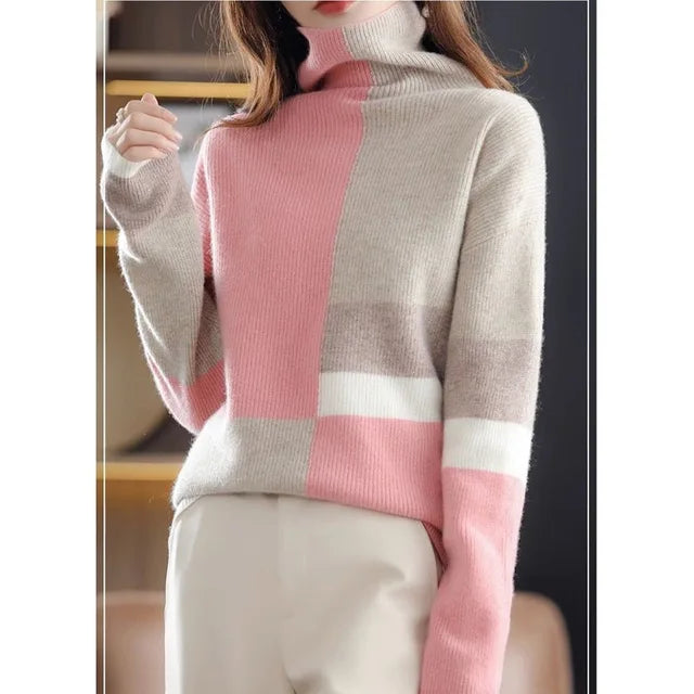 Women's high collar loose knitted sweater