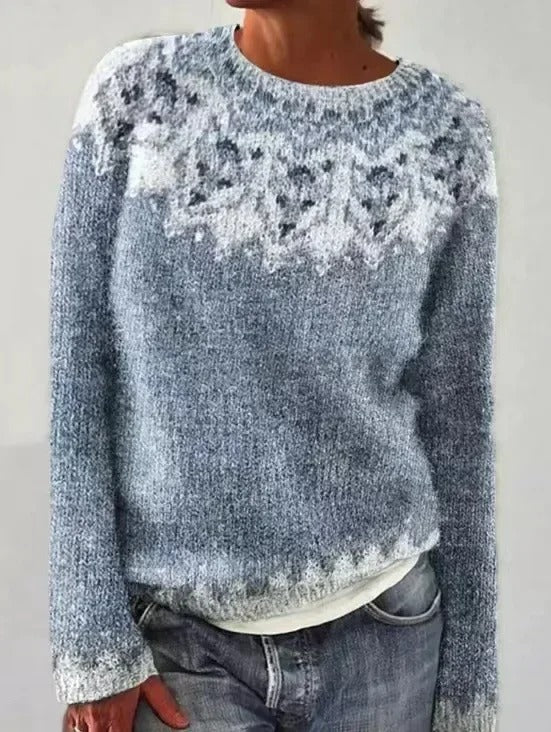 Women's loose knit color-block round neck sweater