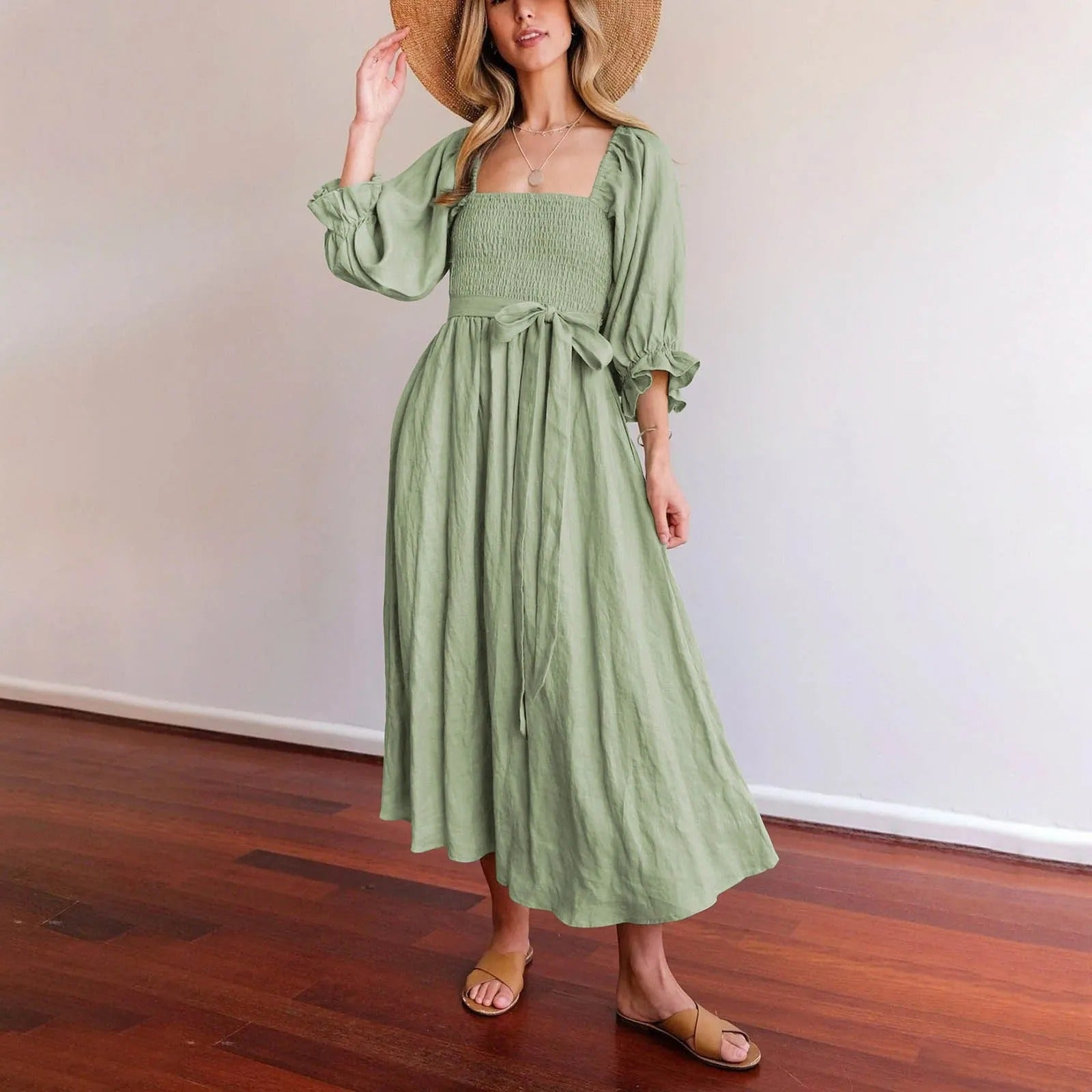 Twist-Knot Ruched Waist Midi Dress