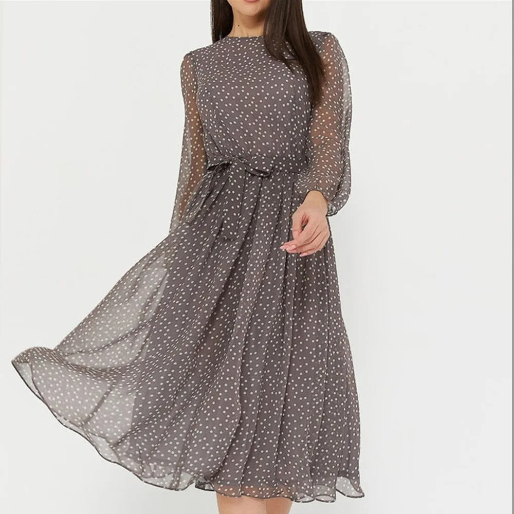 Women's A-Line Dress - Sheer 3/4 Sleeve - Midi Length - Lightweight Flowy Fit
