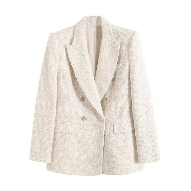 Women's casual plaid double-breasted slim fit blazer