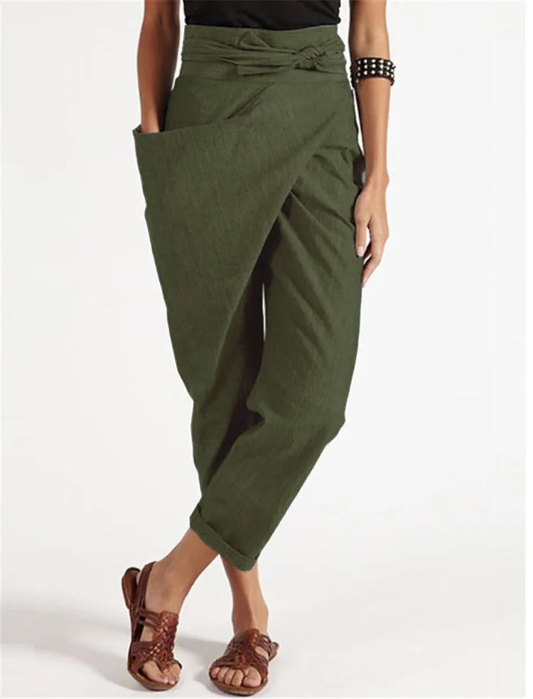 Women's casual asymmetrical solid color pants