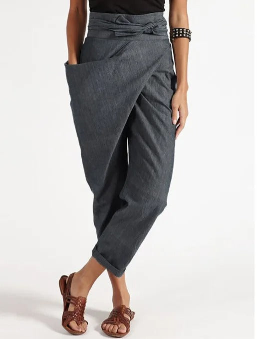 Women's casual asymmetrical solid color pants