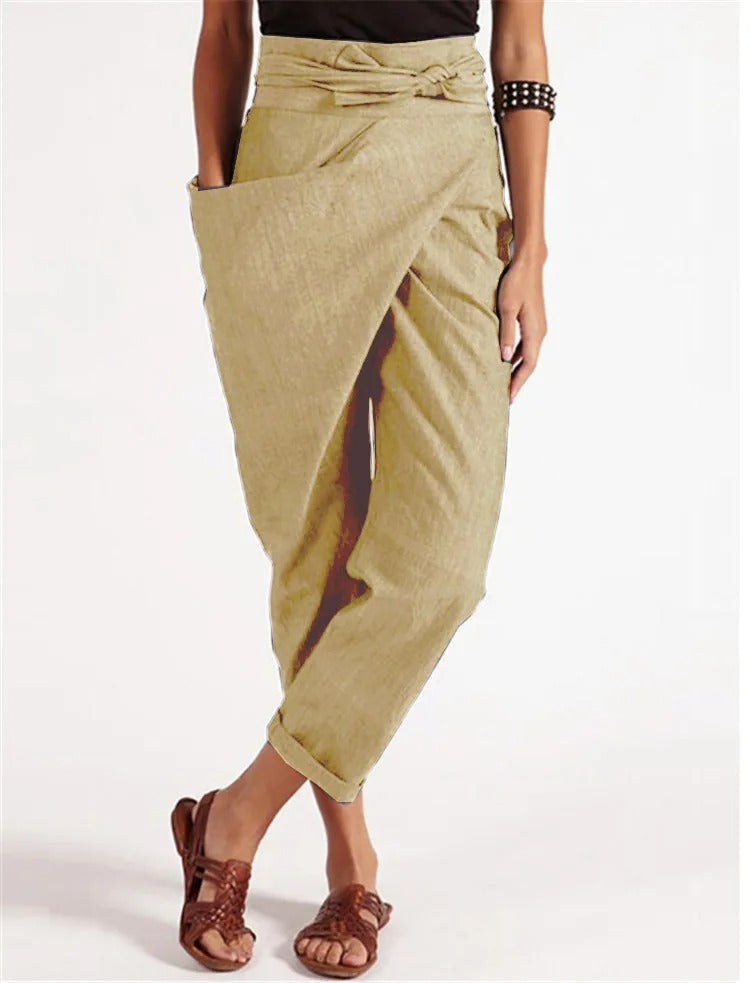 Women's casual asymmetrical solid color pants