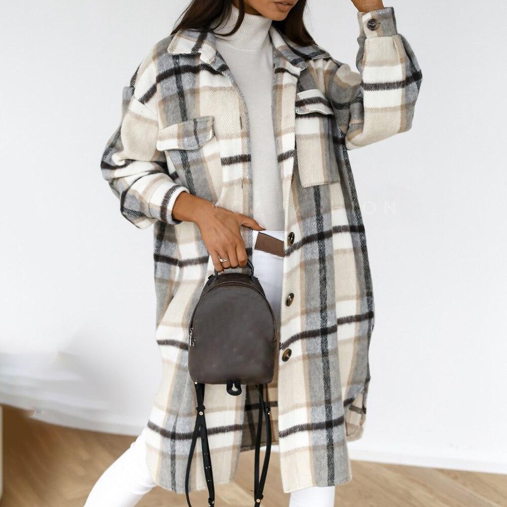 Women's checkered long coat