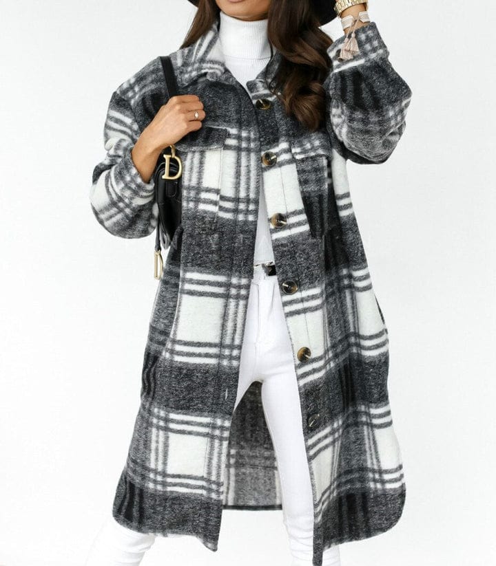 Women's checkered long coat