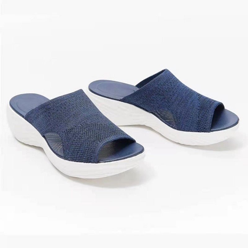 Women's Open-Toe Orthopedic Sandals – Stretch Knit Upper – Cushioned Footbed – Chunky Wavy Sole