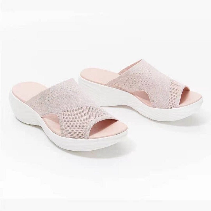 Women’s Slip-On Sandals – Soft Knit Upper – Open Toe – Cushioned Platform Sole