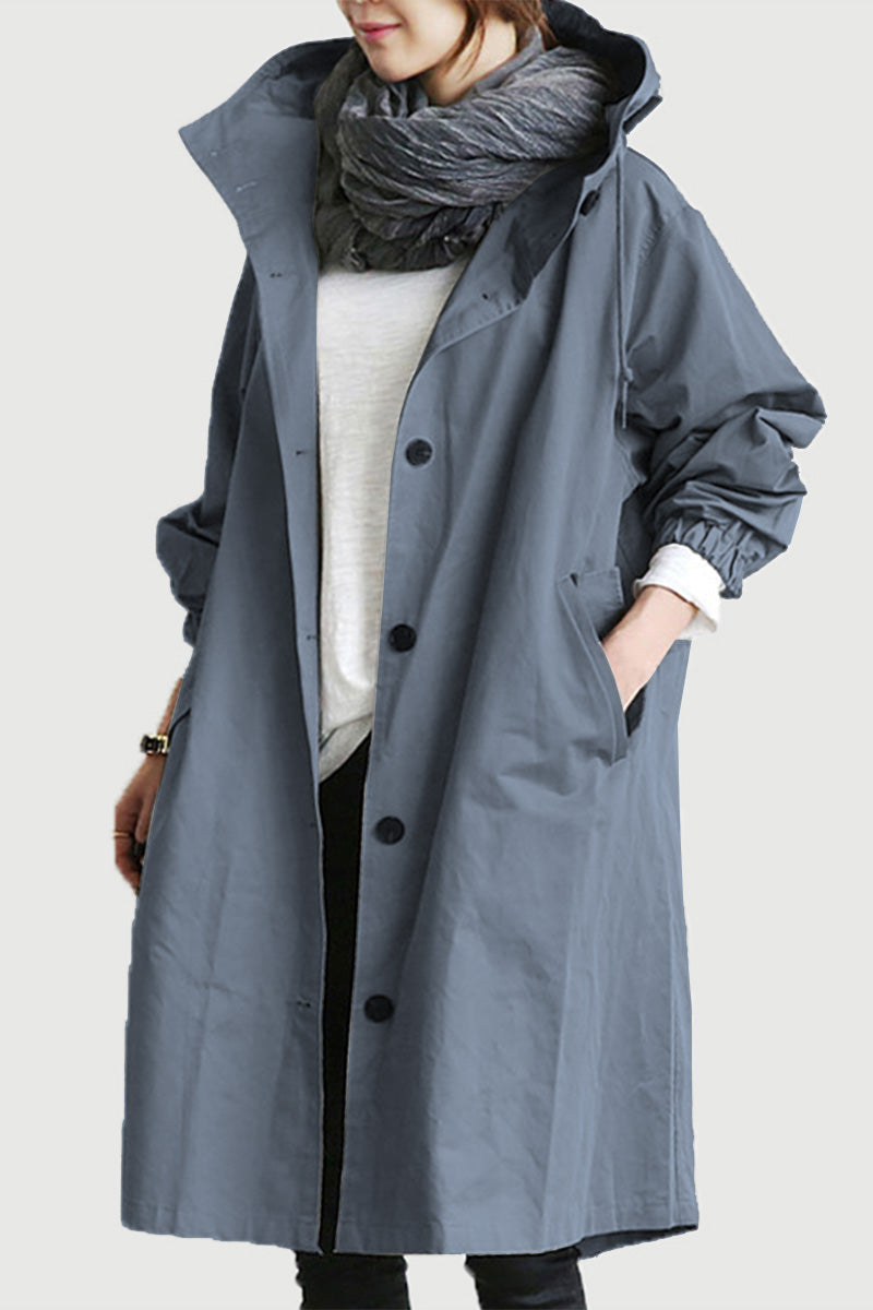 Women's casual mid-length hooded windbreaker jacket