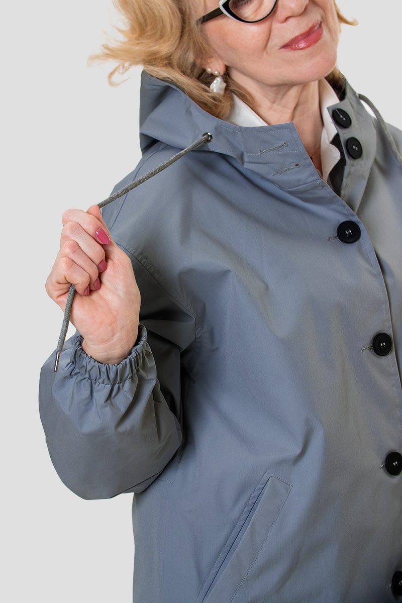 Women's casual mid-length hooded windbreaker jacket
