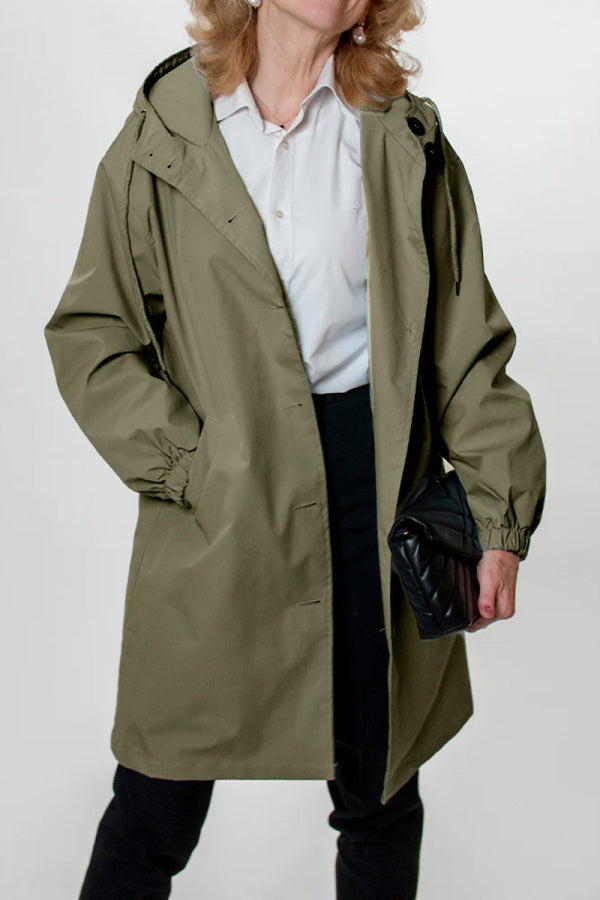 Women's casual mid-length hooded windbreaker jacket