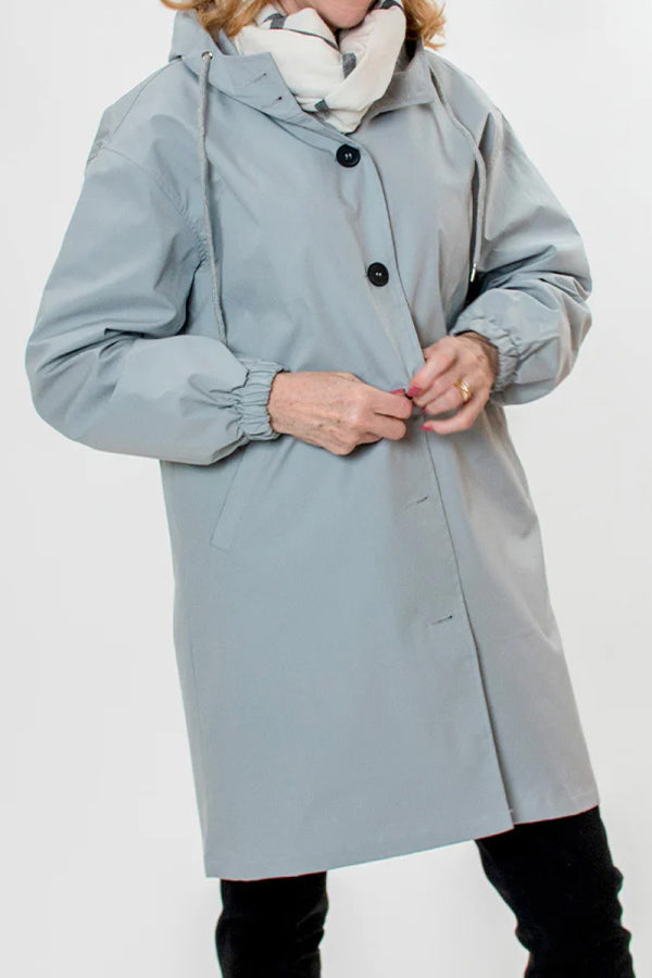 Women's casual mid-length hooded windbreaker jacket