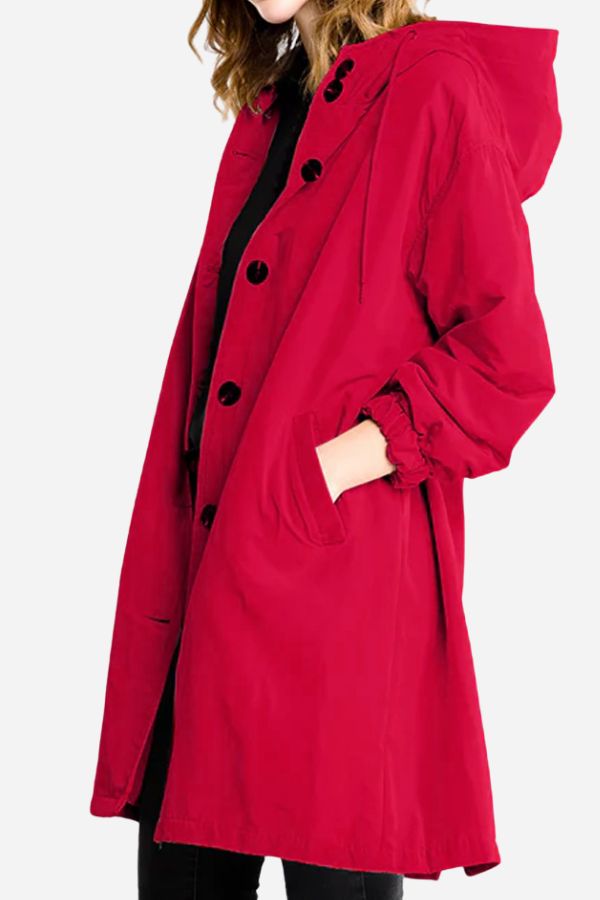Women's casual mid-length hooded windbreaker jacket
