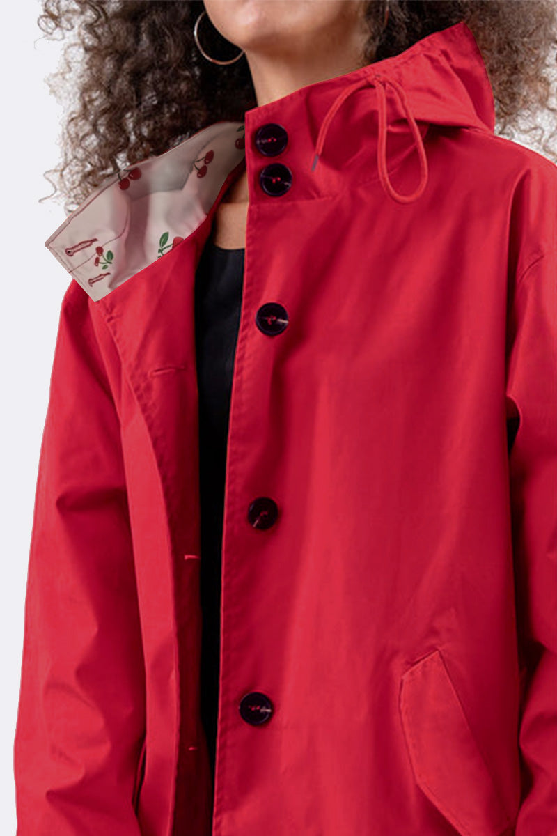 Women's casual mid-length hooded windbreaker jacket