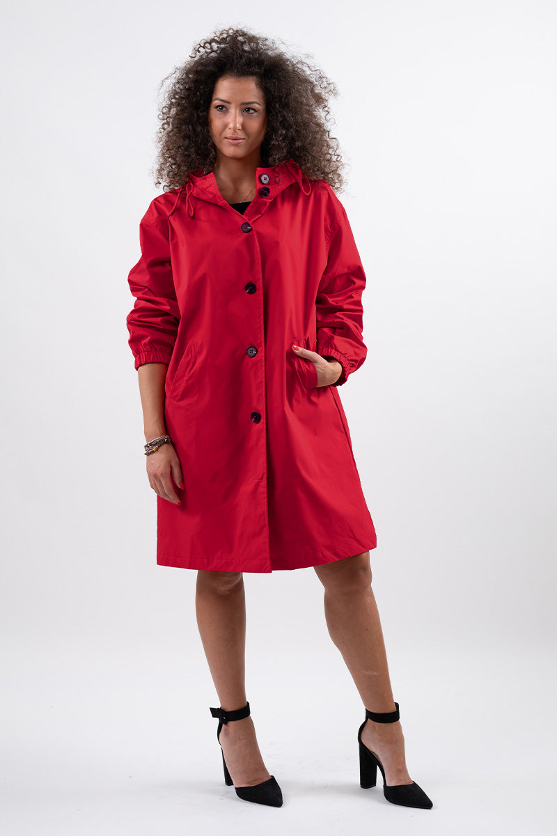 Women's casual mid-length hooded windbreaker jacket