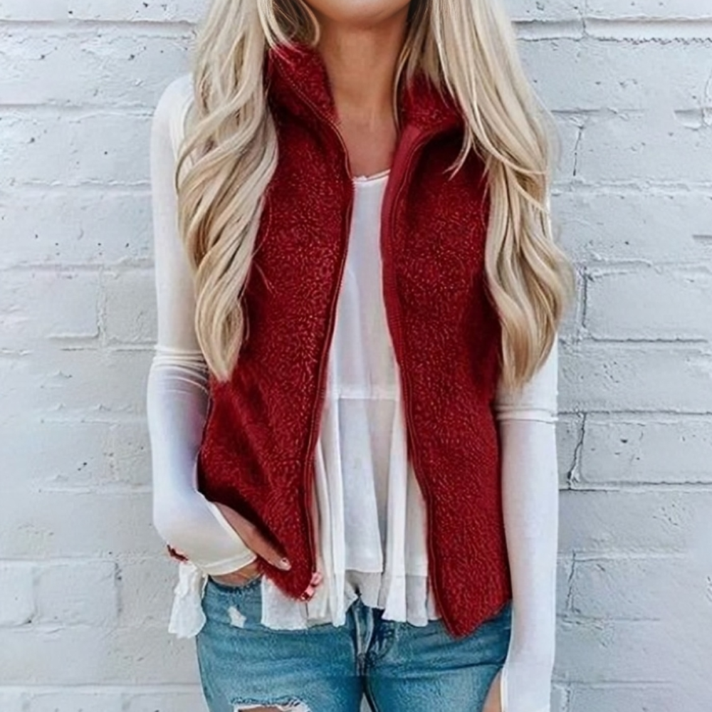Women’s Fleece Vest – Sherpa Lined – Relaxed Fit – Zip Front – Sleeveless Layering