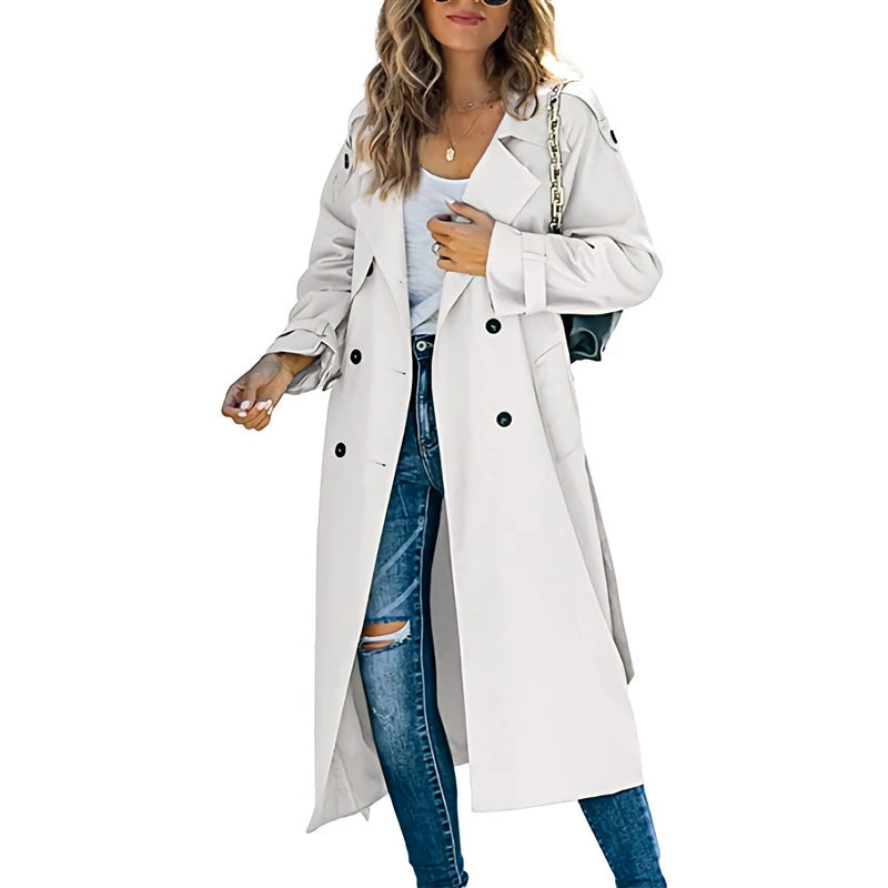 Women's double-breasted long trench coat