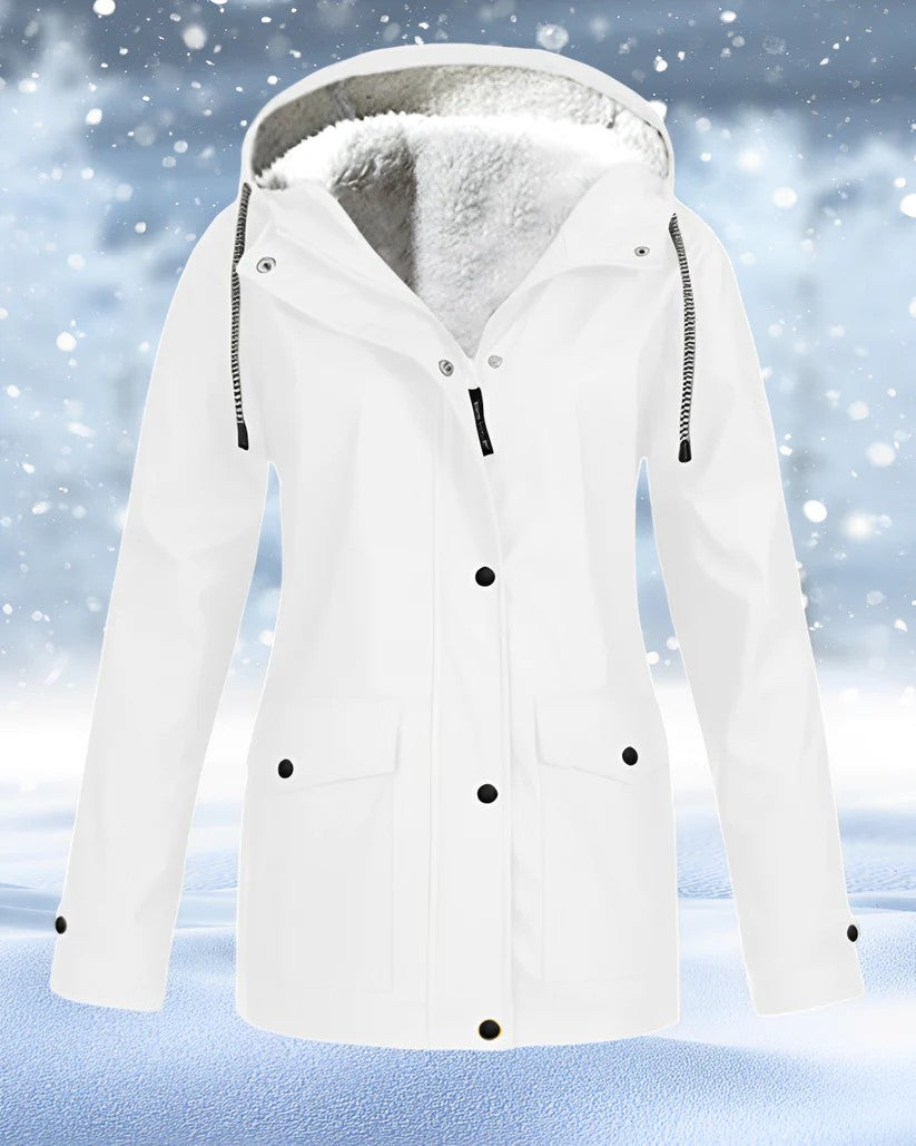 Women's Parka Jacket - Faux Shearling Lined - Hooded Drawstring - Warm Insulated