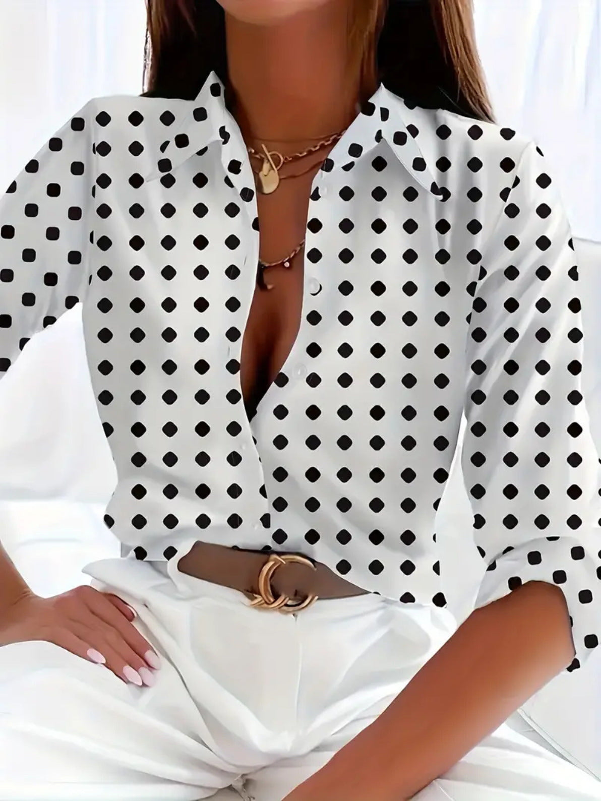 Women's long-sleeved button printed top