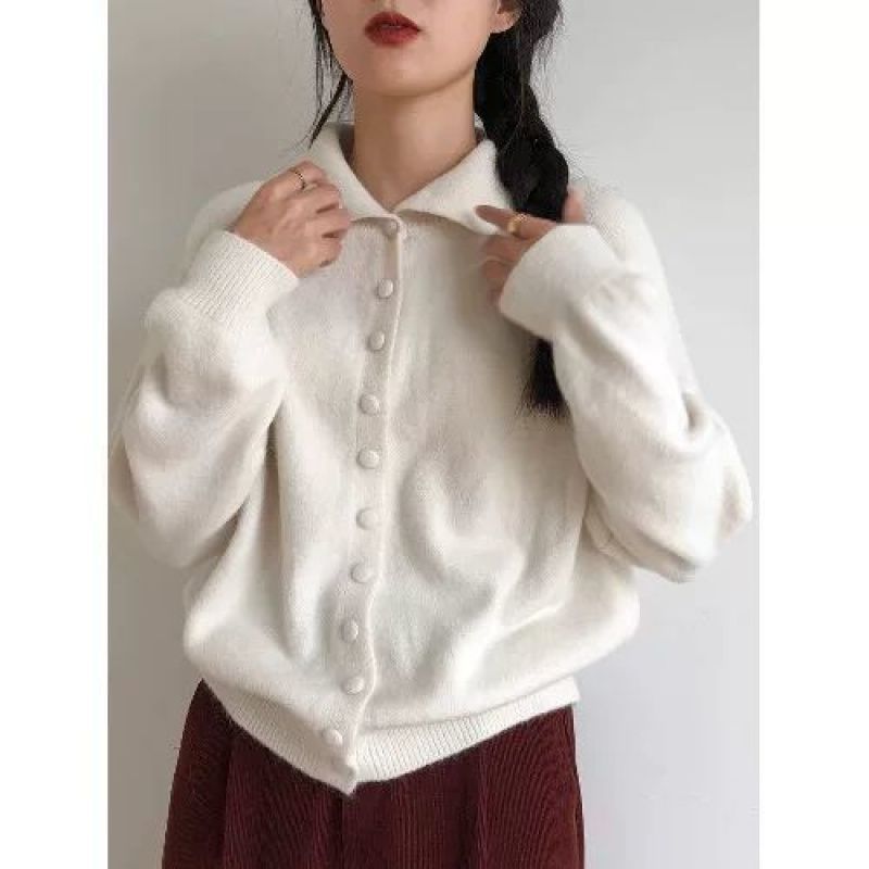 Button-Up High-Neck Knit Sweater