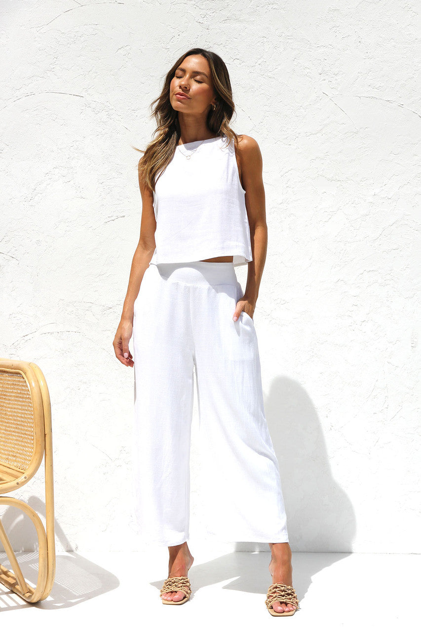 Fatima - buttoned back round neck tank and wide leg pants set