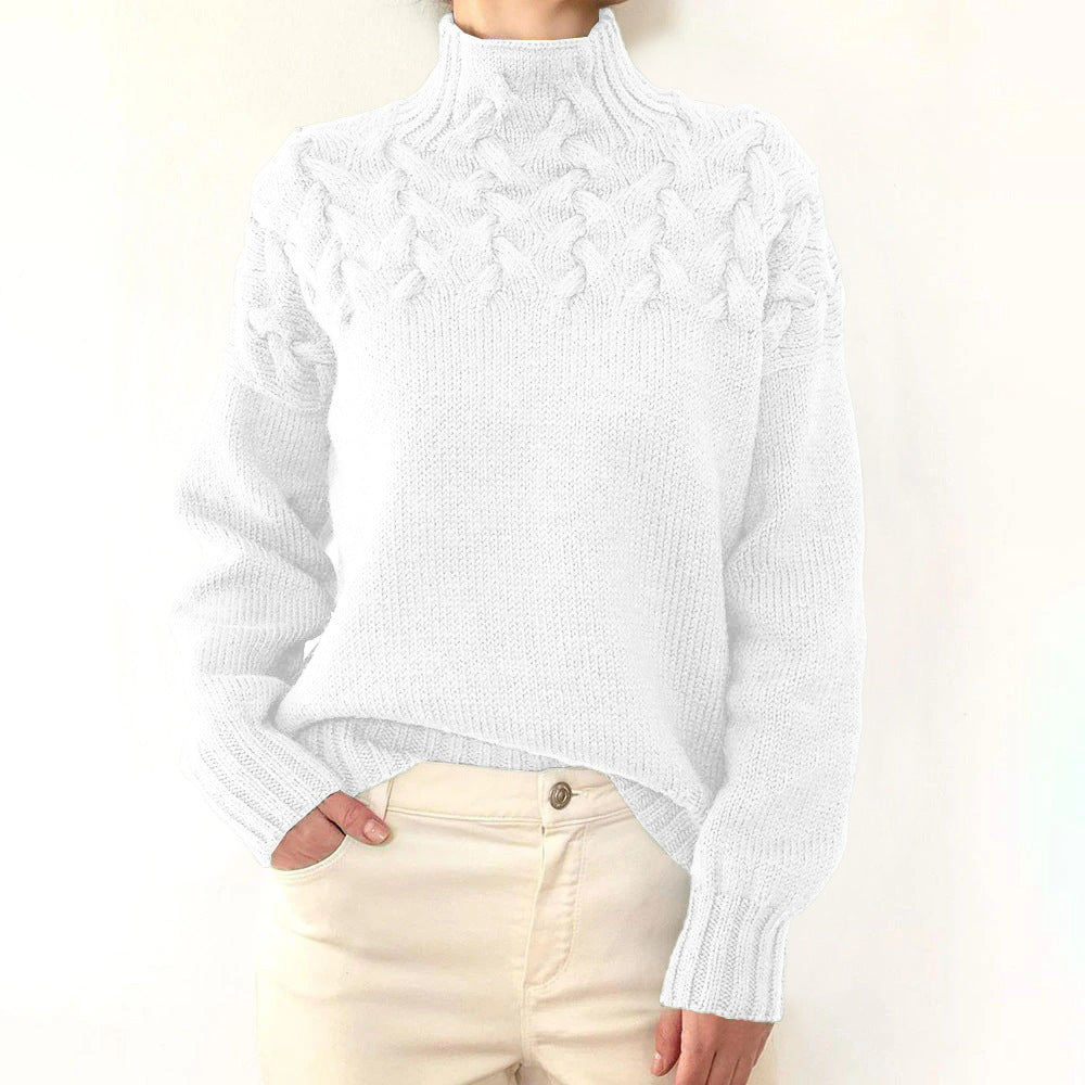 Women's high collar cable knit long sleeve sweater