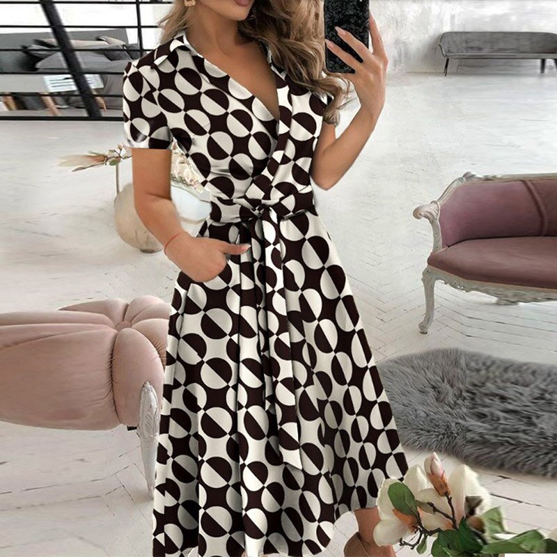 Women's Off-Shoulder Midi Dress - A-Line Silhouette - Waist Tie - Half Sleeve
