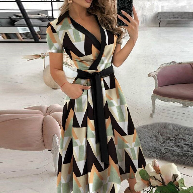 Women's Off-Shoulder Midi Dress - A-Line Silhouette - Waist Tie - Half Sleeve