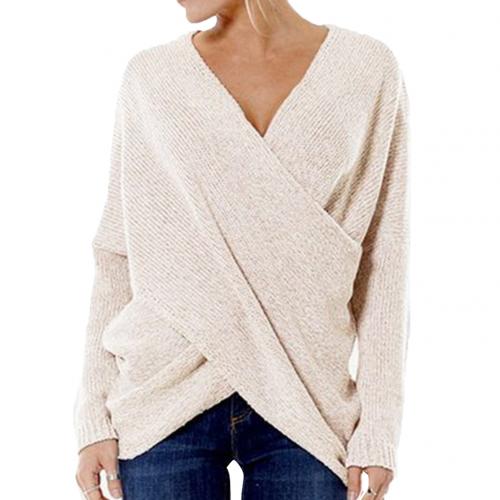 Women’s Pullover – Ribbed Knit – Relaxed Fit – Long Sleeve V-Neck Crossover