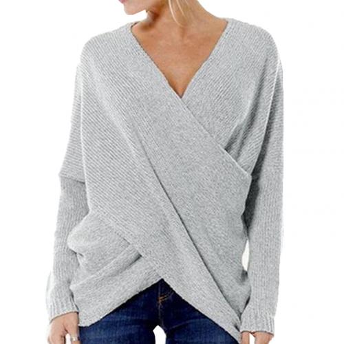 Women’s Pullover – Ribbed Knit – Relaxed Fit – Long Sleeve V-Neck Crossover