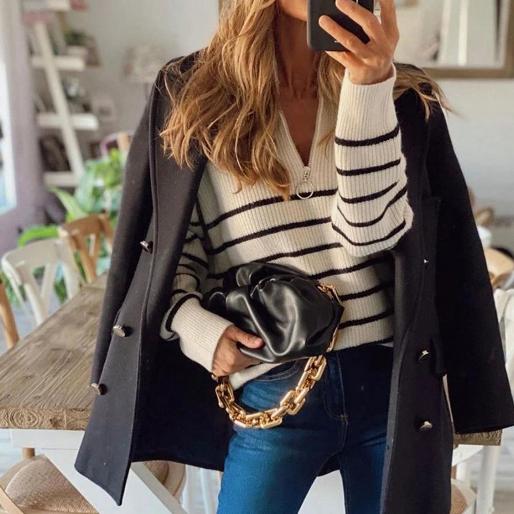 Striped Color-Block Half-Zip Knit Top