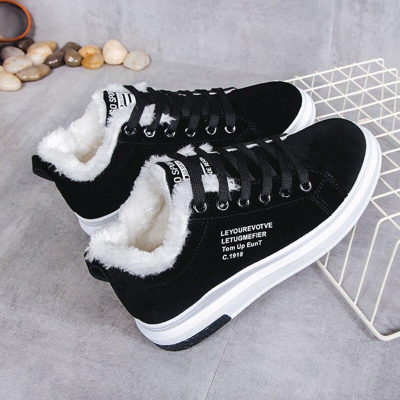 Women's Suede Sneakers - Lace-Up - Plush Fleece Lining - Thick Rubber Sole