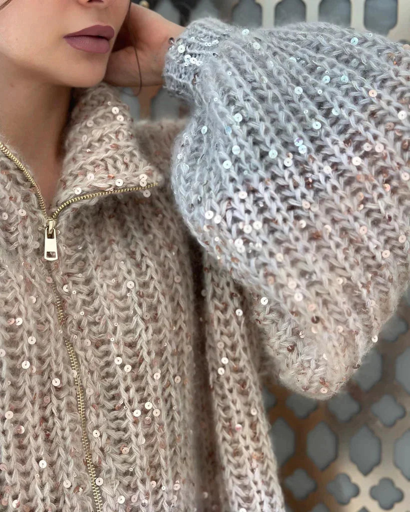Women's loose v-neck coat with beads