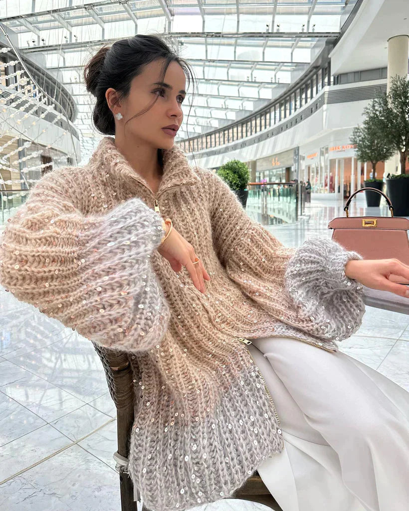 Women's loose v-neck coat with beads