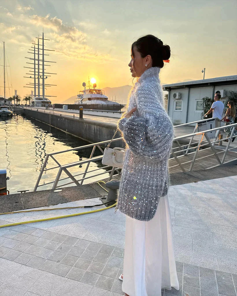 Beaded Loose V-Neck Coat