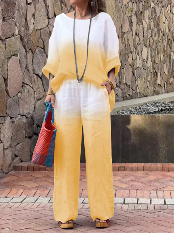 Women's Outfit - Relaxed Fit Top & Wide-Leg Pants - Breathable & Lightweight