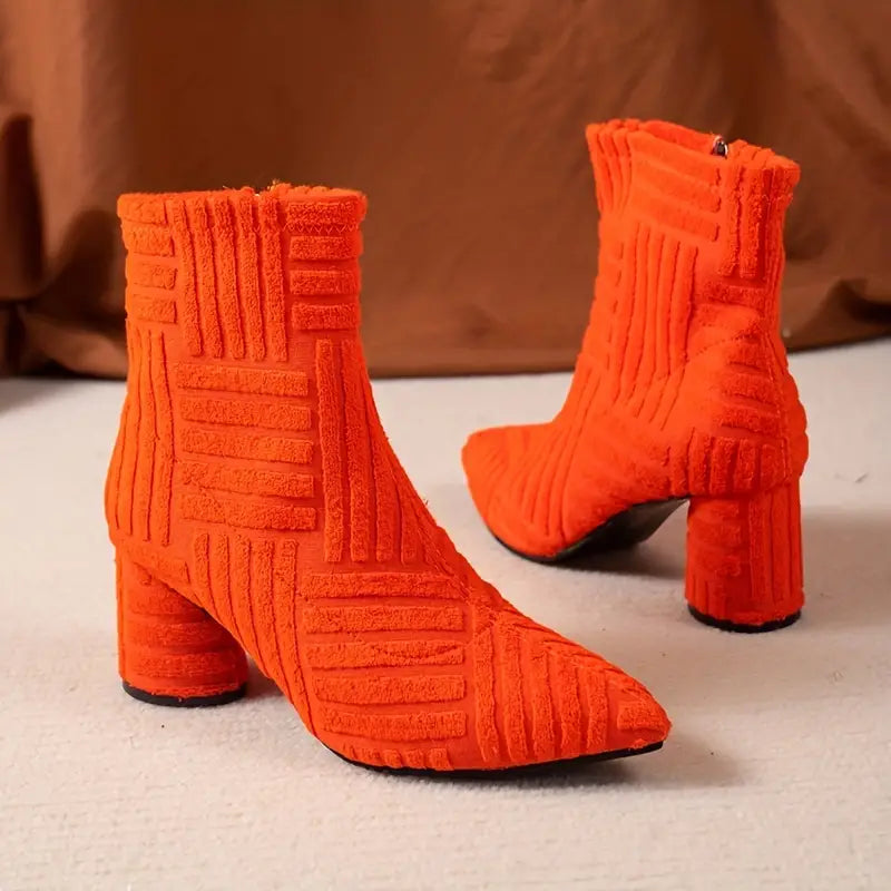 Women's pointed high heel thick heel boots with side zipper