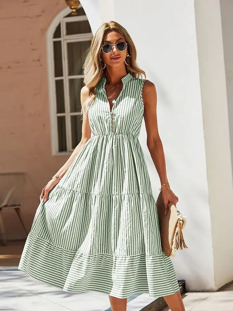 Vintage Striped Sleeveless Boho Summer Dress