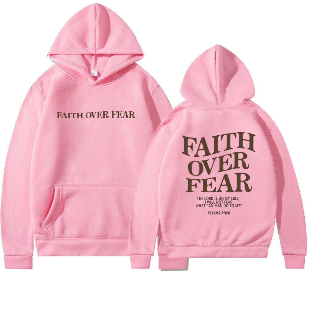 Women's drop shoulder hoodie with 'Faith Over Fear' back print
