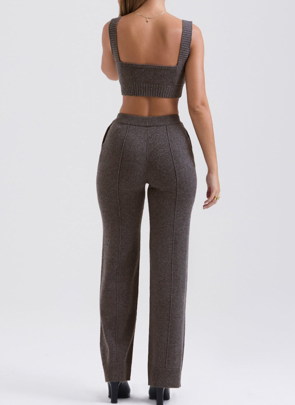 Women's Knitted Bralette - Cropped Square Neck - Wide Straps Ribbed Hem