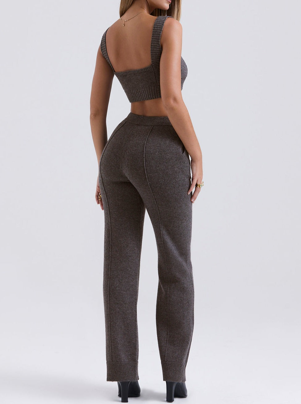 Women's Knitted Bralette - Cropped Square Neck - Wide Straps Ribbed Hem