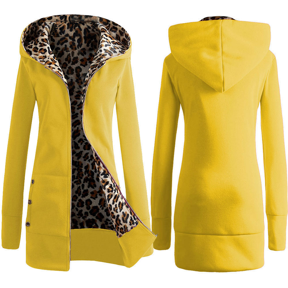 Women's longline hoodie with leopard print lining