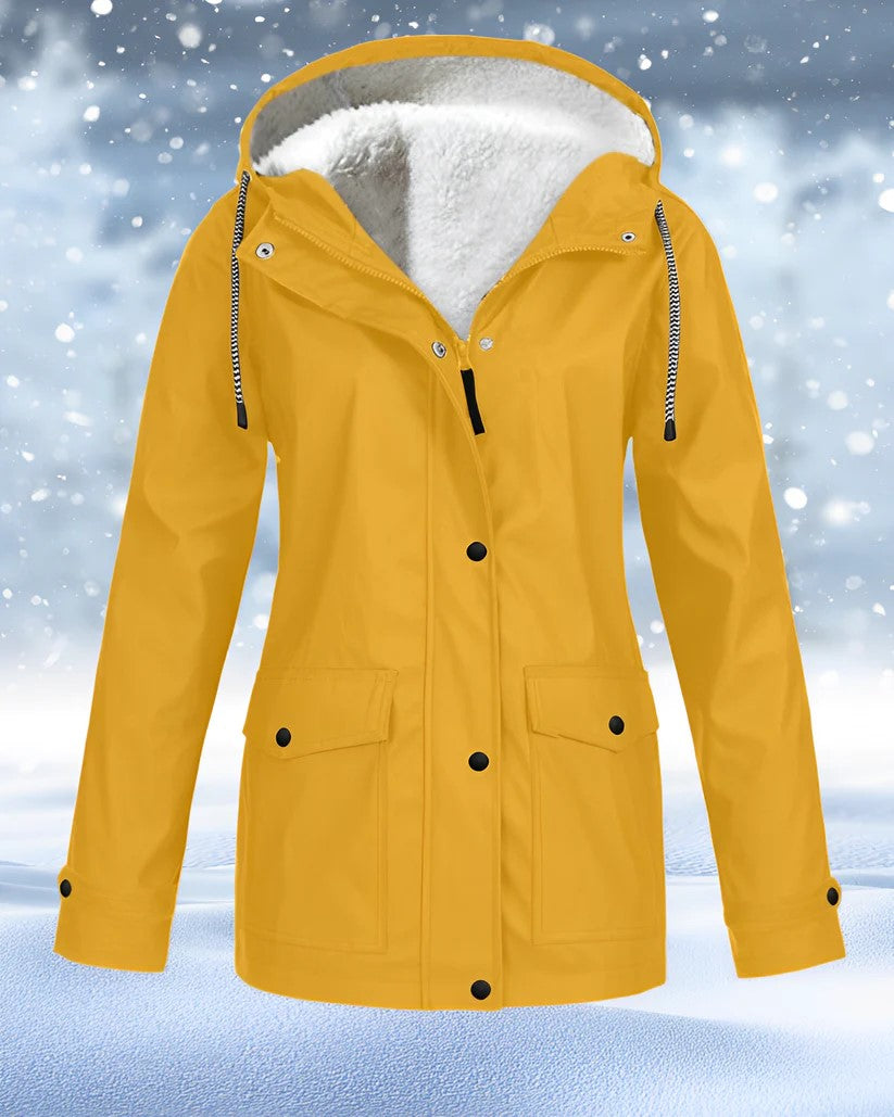 Women's Parka Jacket - Faux Shearling Lined - Hooded Drawstring - Warm Insulated