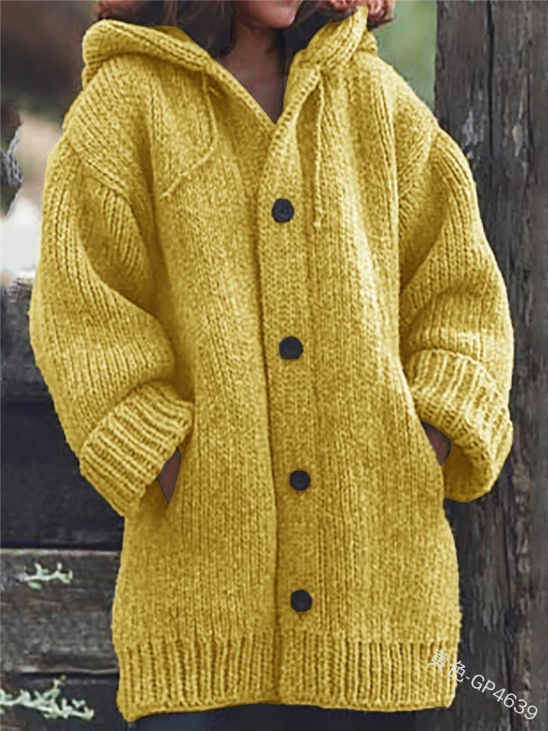 Women's solid color loose knit hoodie sweater jacket