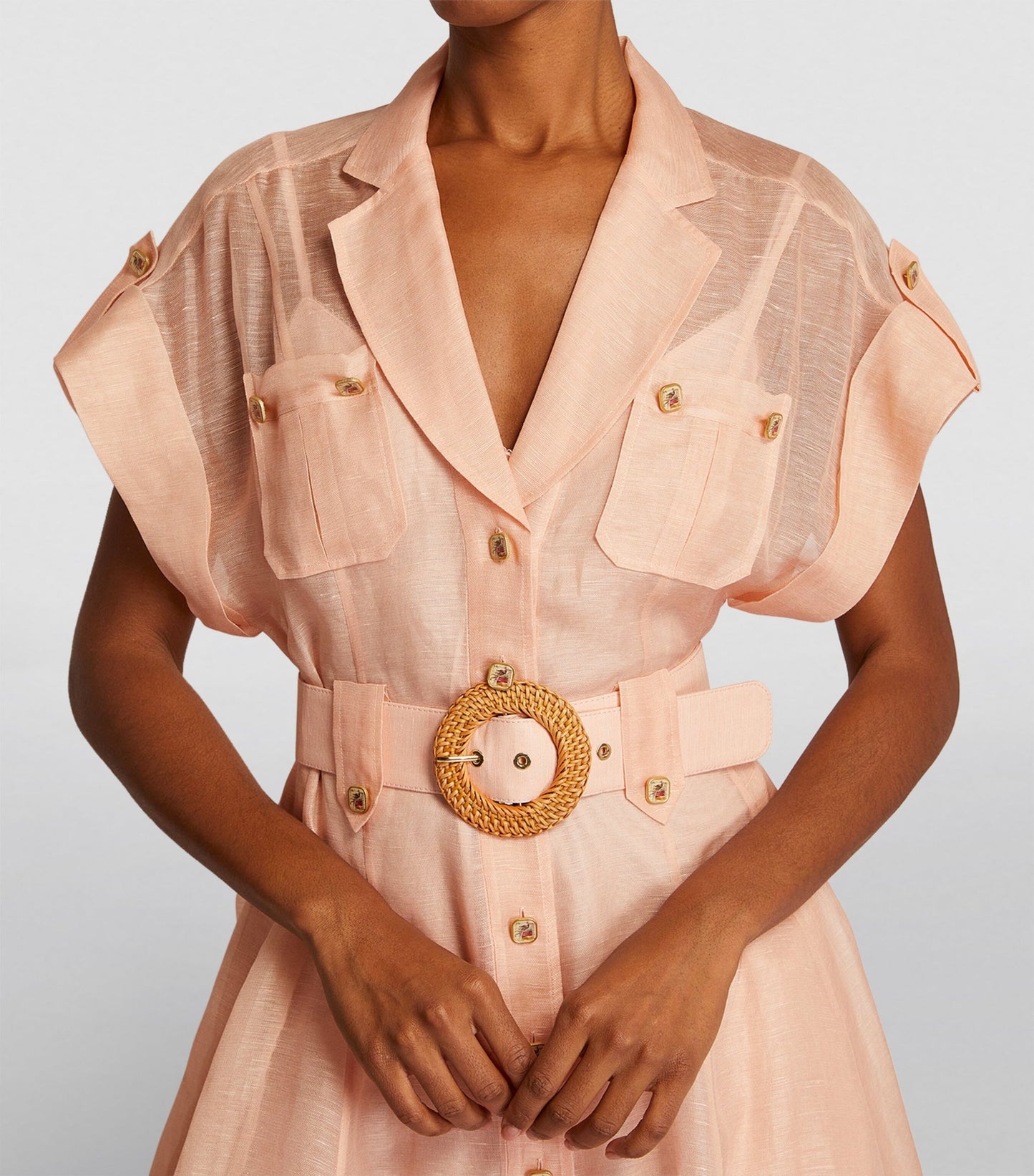 Women's Shirt Dress - Button Down - Short Sleeve - Belted Waist - A-Line Silhouette