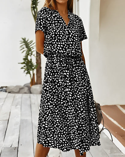 Women's Midi Dress - Button Down - Short Sleeve - Tie Waist - Flowy Lightweight Fit