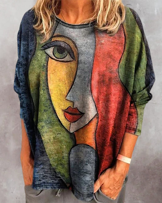 Artistic Print Oversized Long Sleeve Sweatshirt